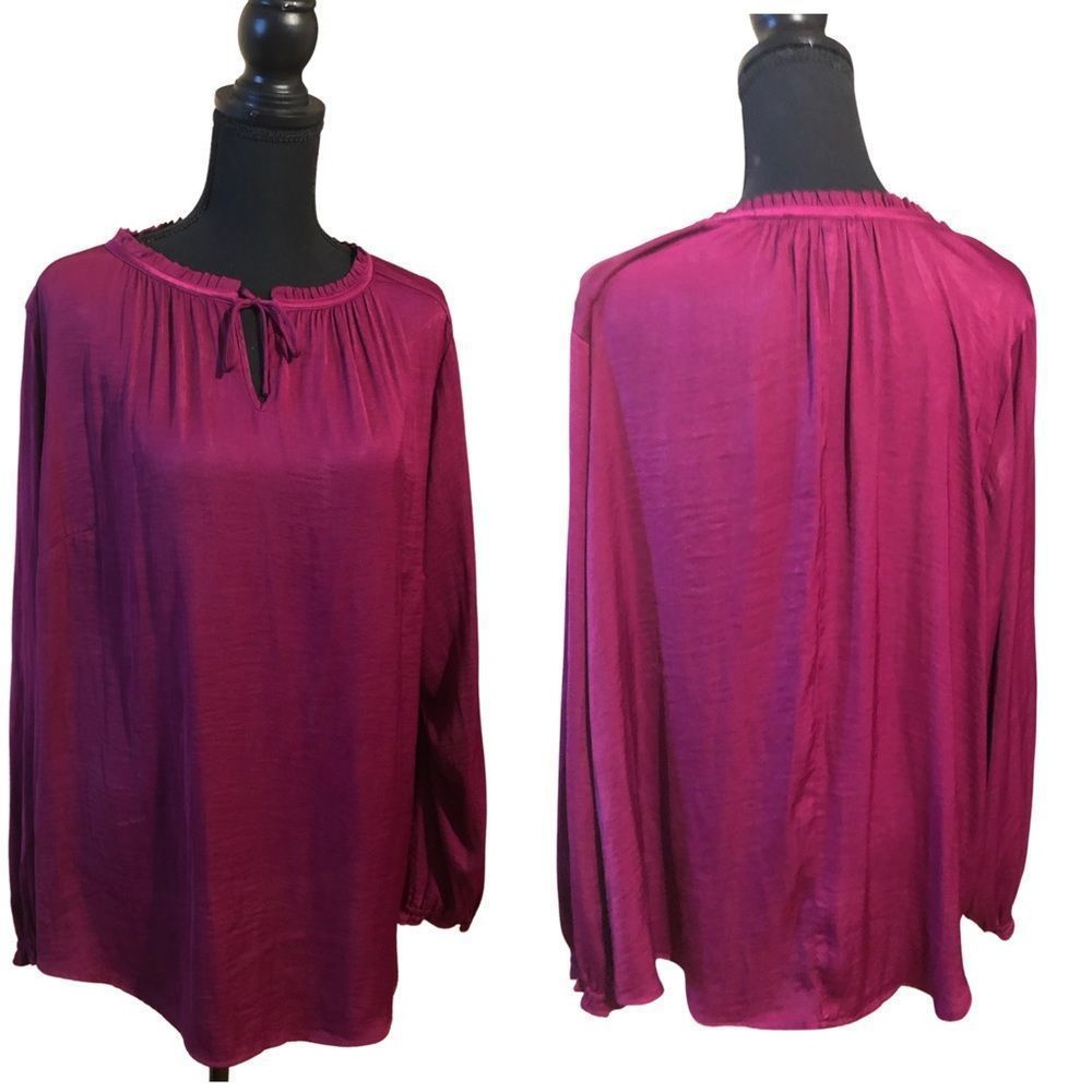 Liz Claiborne 1X Long Sleeve Blouse in Hot Pink